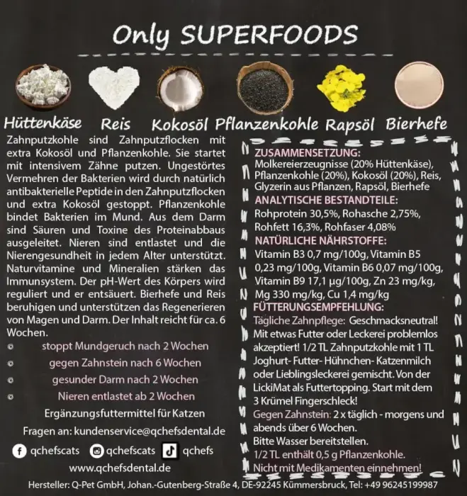 QCHEFS Papildbarība ar aktīvo ogli Dental Charcoal kaķiem 70gr Foto 2