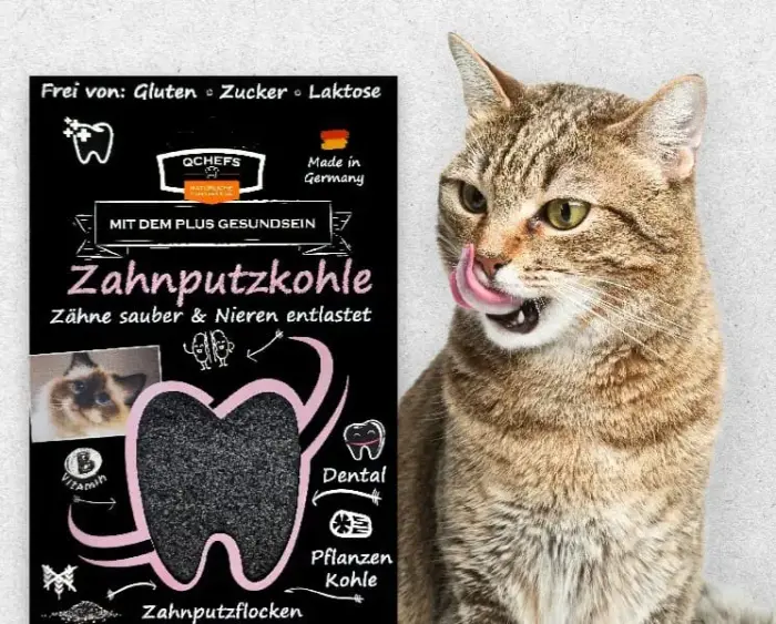 QCHEFS Papildbarība ar aktīvo ogli Dental Charcoal kaķiem 70gr Foto 3